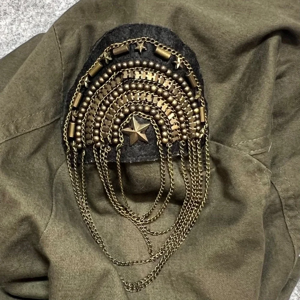 Swoon Kids Olive Green Military Jacket Beaded Epaulettes‎ Youth Small